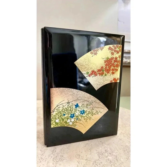 Denso Black Gold Floral Print Hinged Double Wall Bifold Folding Picture Frame ne - Picture 3 of 13